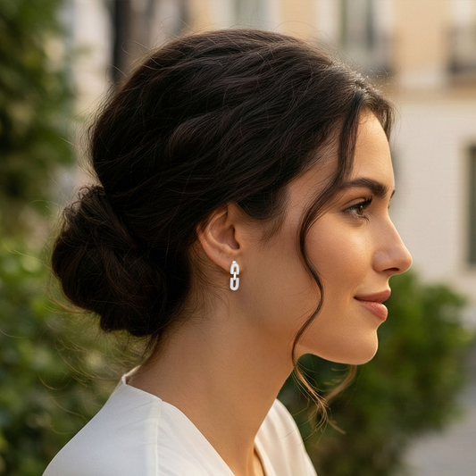 Blisse Allure Sterling Silver Rectangle Cable Link Drop Earrings