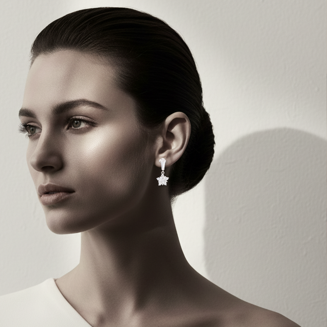 Blisse Allure Sterling Silver Flower Drop Earrings