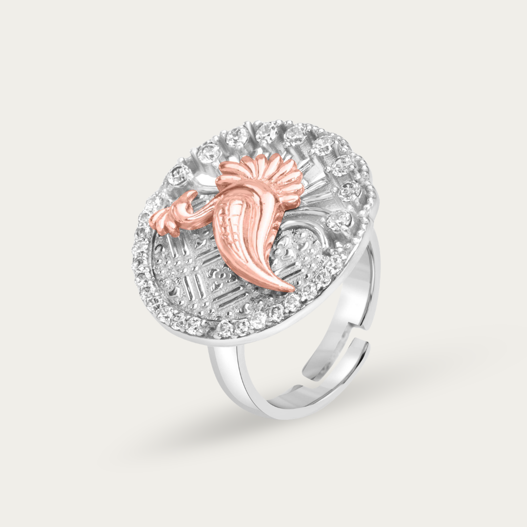 Blisse Allure – 925 Sterling Silver Two-Tone Peacock Bloom Statement Ring