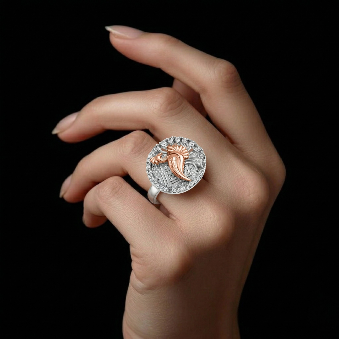 Blisse Allure – 925 Sterling Silver Two-Tone Peacock Bloom Statement Ring