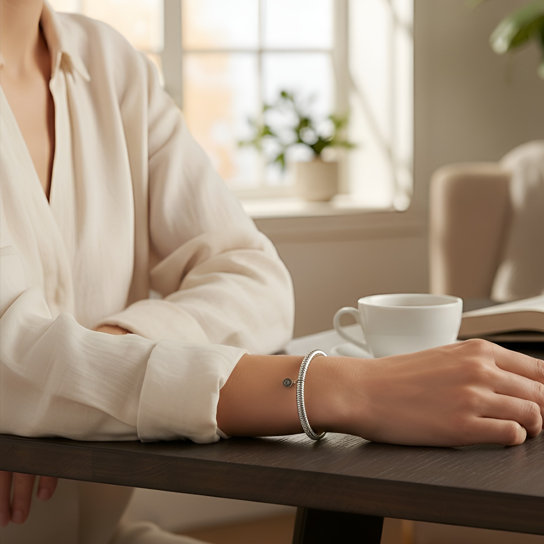 Italian Sterling Flexible Wire Wrapped Mesh Bracelet.