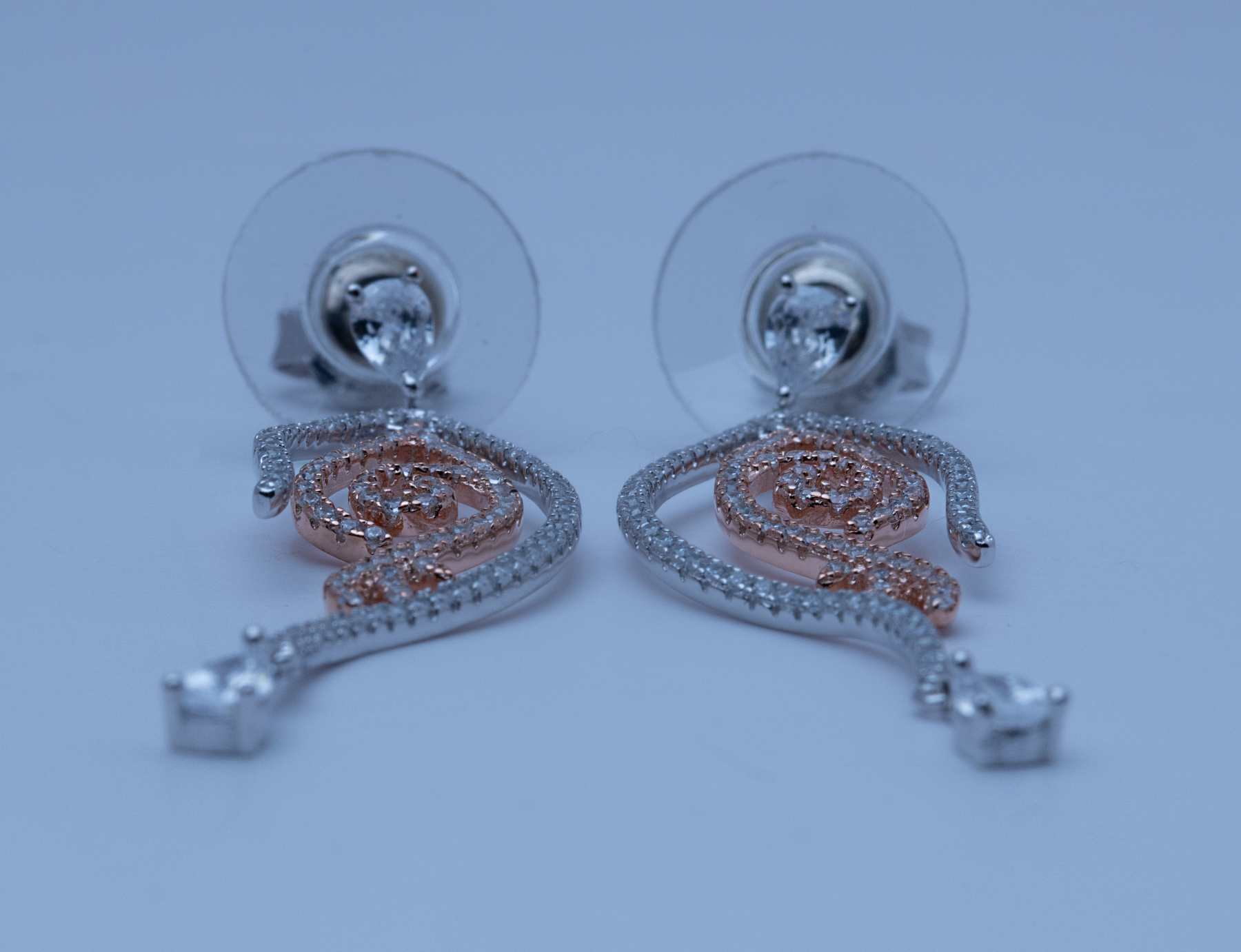 Blisse Allure 925 Sterling Silver Rose Gold Leaf Shaped Earrings With White CZ