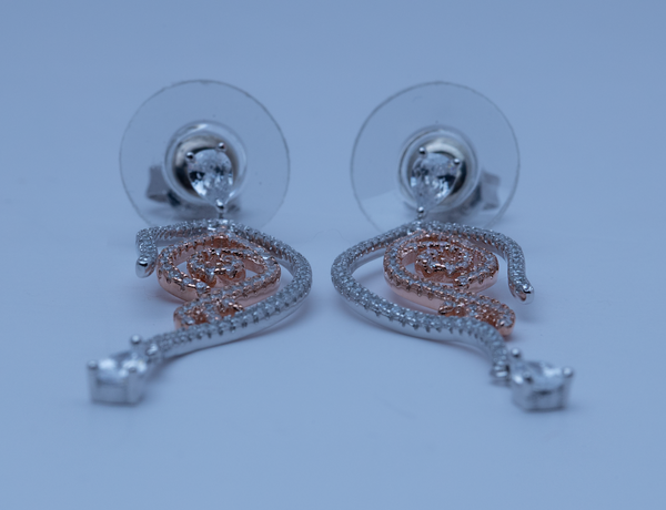 Blisse Allure 925 Sterling Silver Rose Gold Leaf Shaped Earrings With White CZ