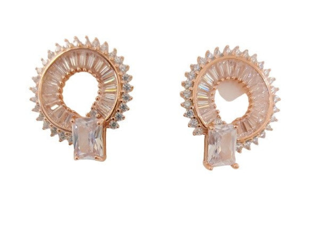 Blisse Allure 925 Sterling Silver Rose Gold Stud Earring With White CZ