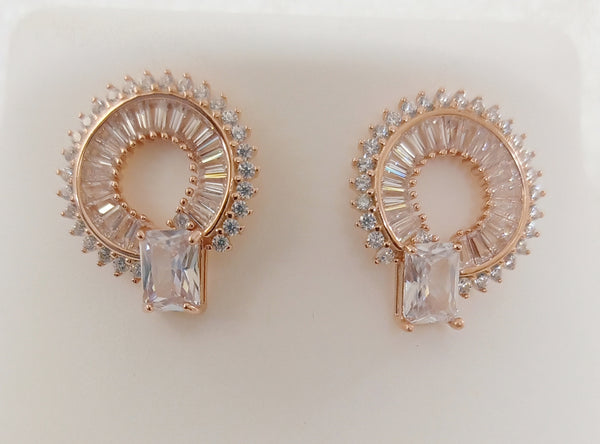 Blisse Allure 925 Sterling Silver Rose Gold Stud Earring With White CZ