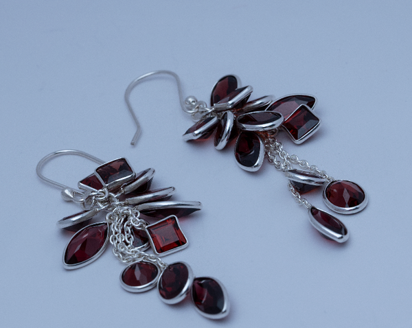 Blisse Allure 925 Sterling Garnet Drops Silver Earrings For Women