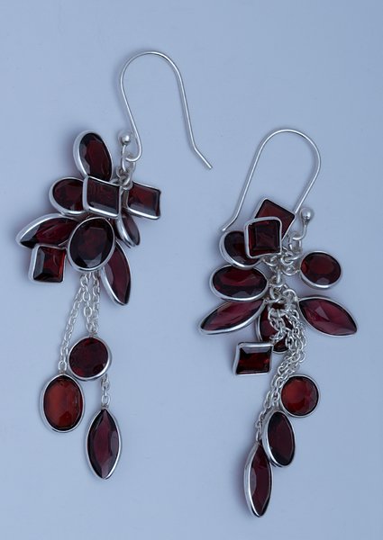 Blisse Allure 925 Sterling Garnet Drops Silver Earrings For Women