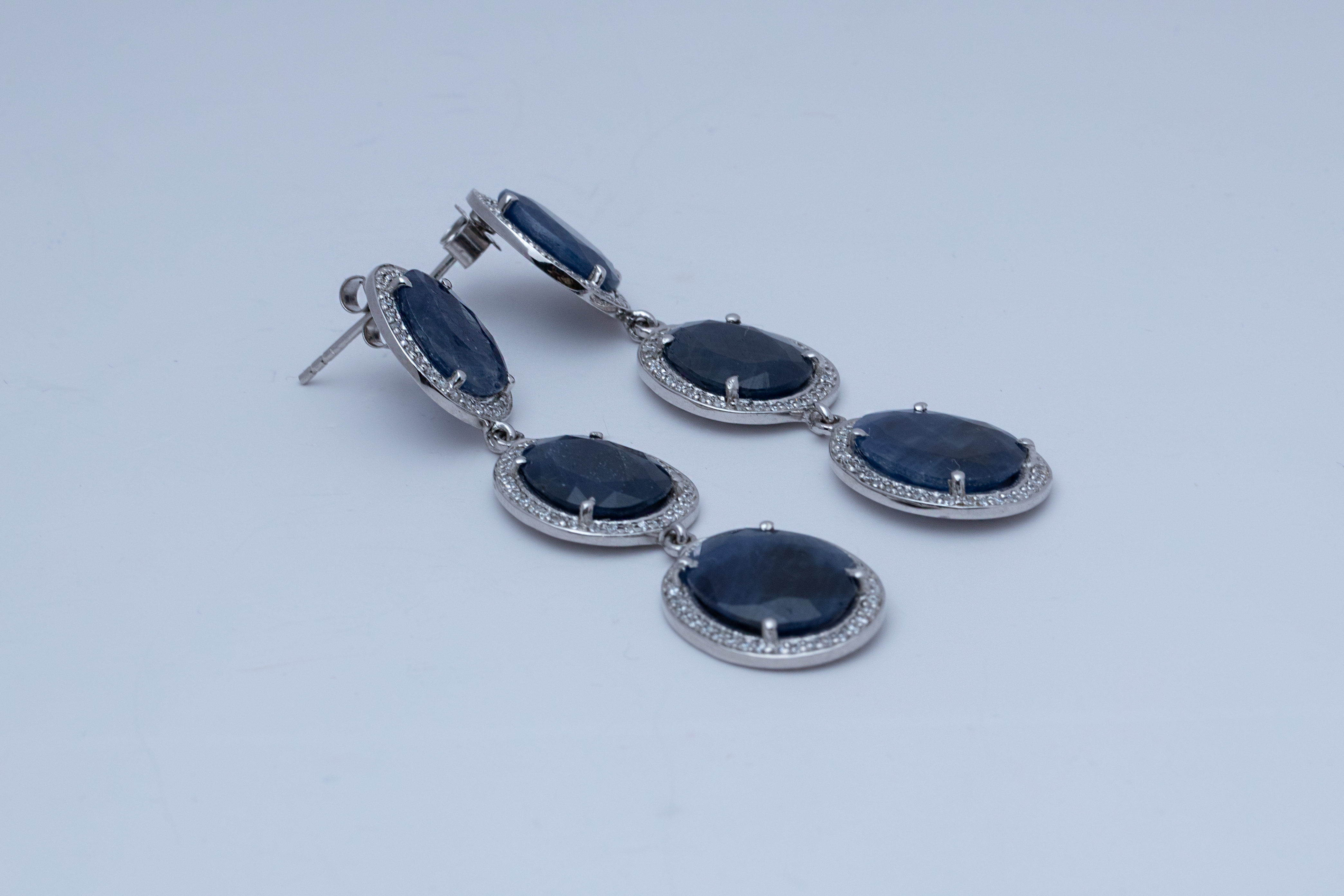 Blisse Allure 925 Sterling Silver Blue Sapphire Cz Dangler Earrings For Women