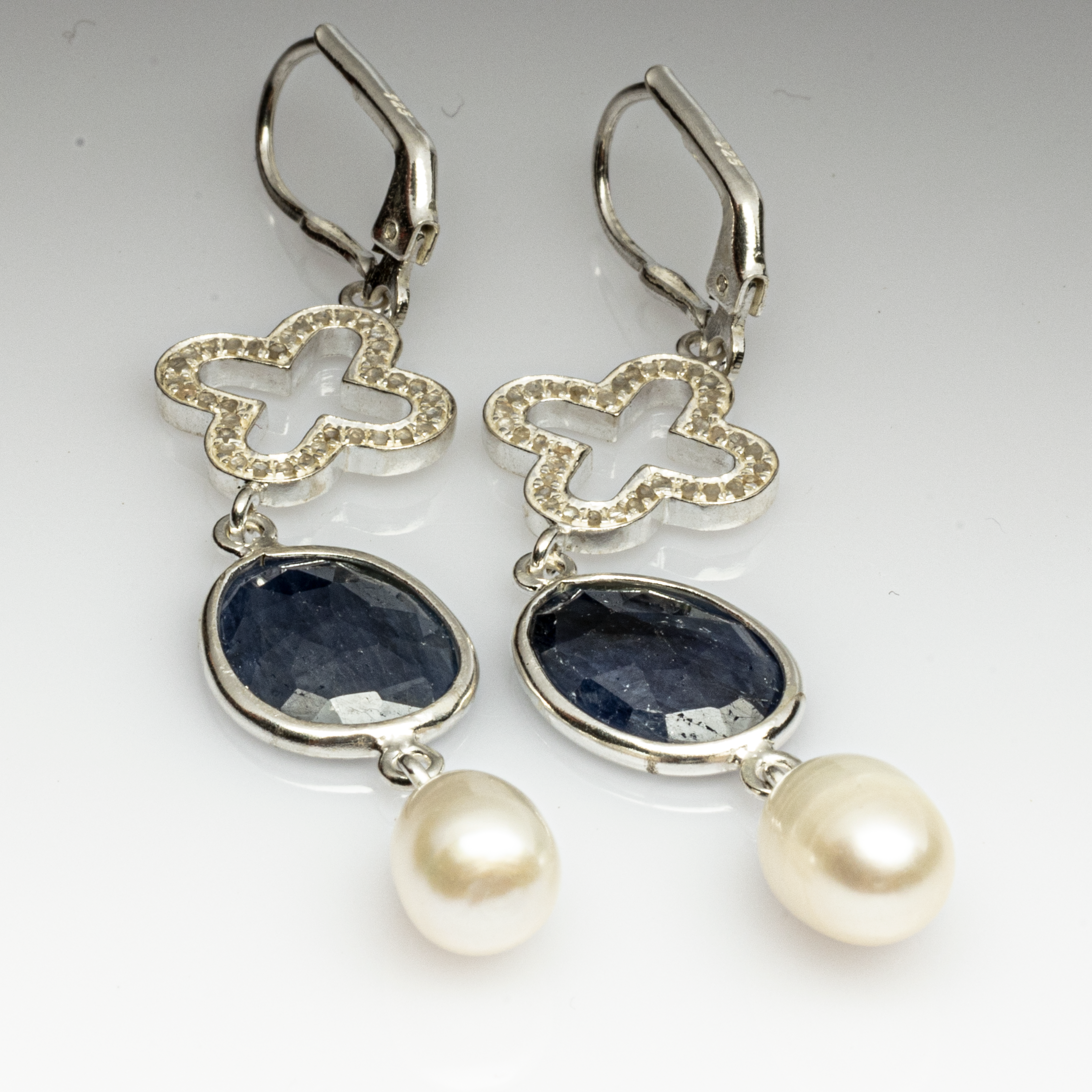 Blisse Allure Blue Sapphire and Pearl Dangler Earrings