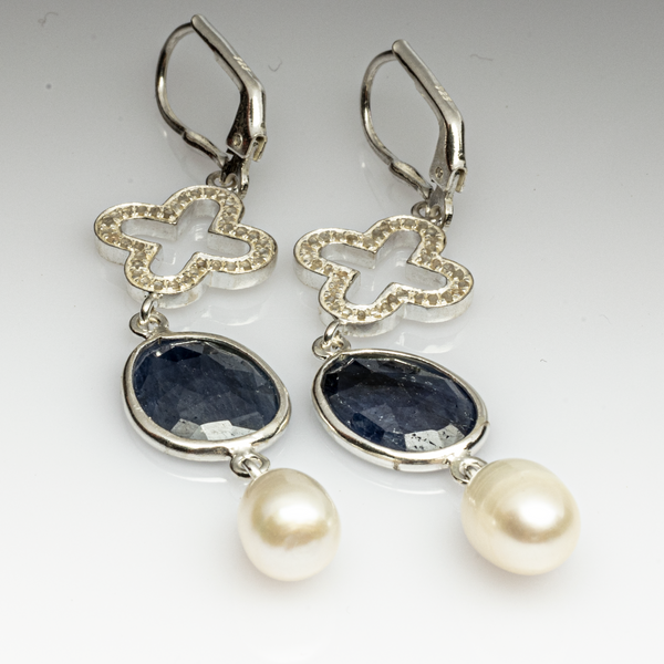 Blisse Allure Blue Sapphire and Pearl Dangler Earrings