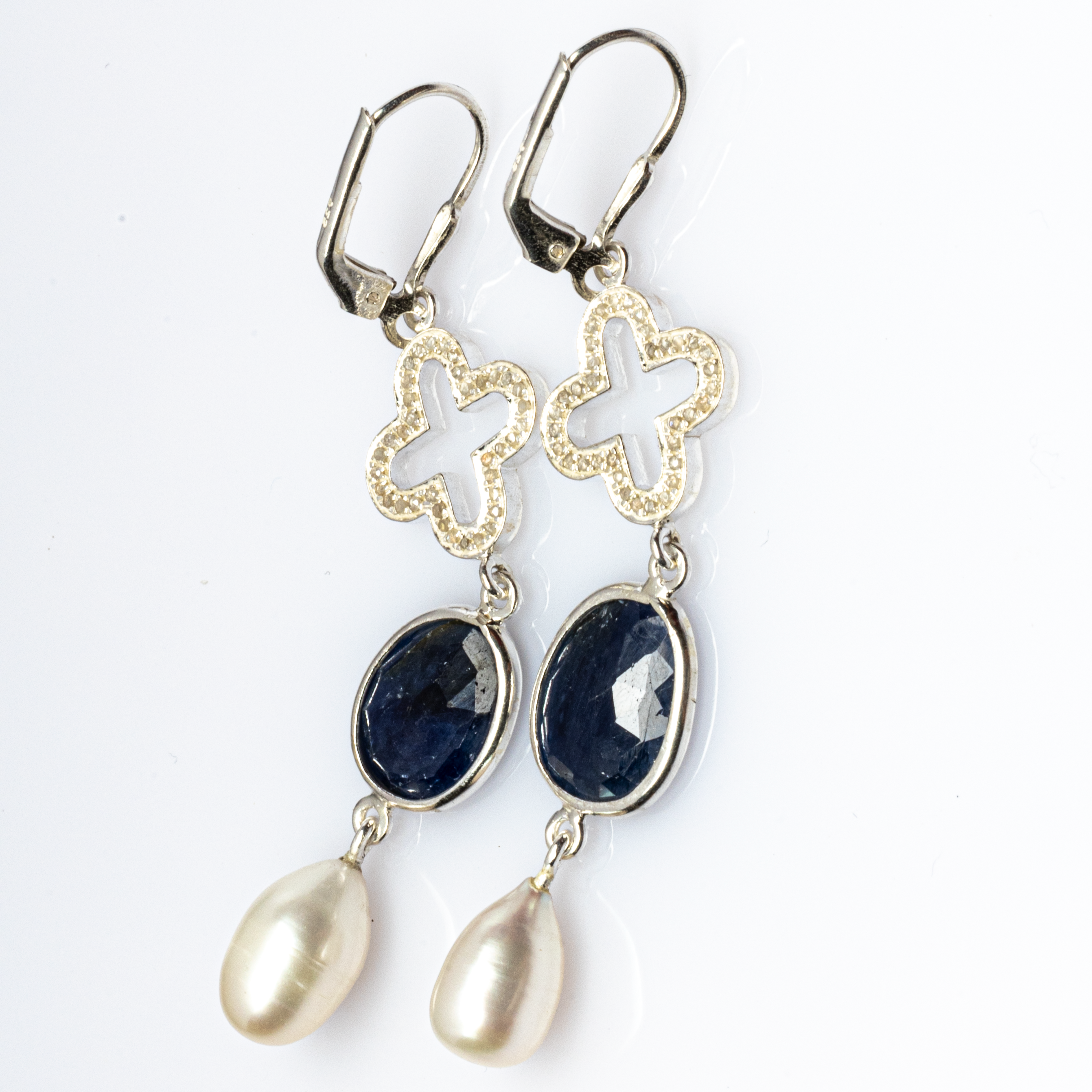 Blisse Allure Blue Sapphire and Pearl Dangler Earrings