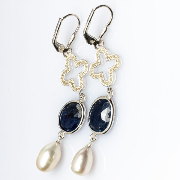 Blisse Allure Blue Sapphire and Pearl Dangler Earrings