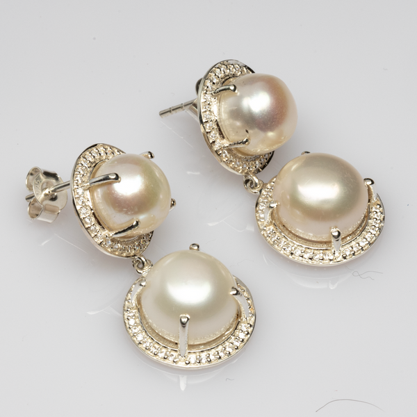 Blisse Allure Sterling Silver Pearl and CZ Earrings