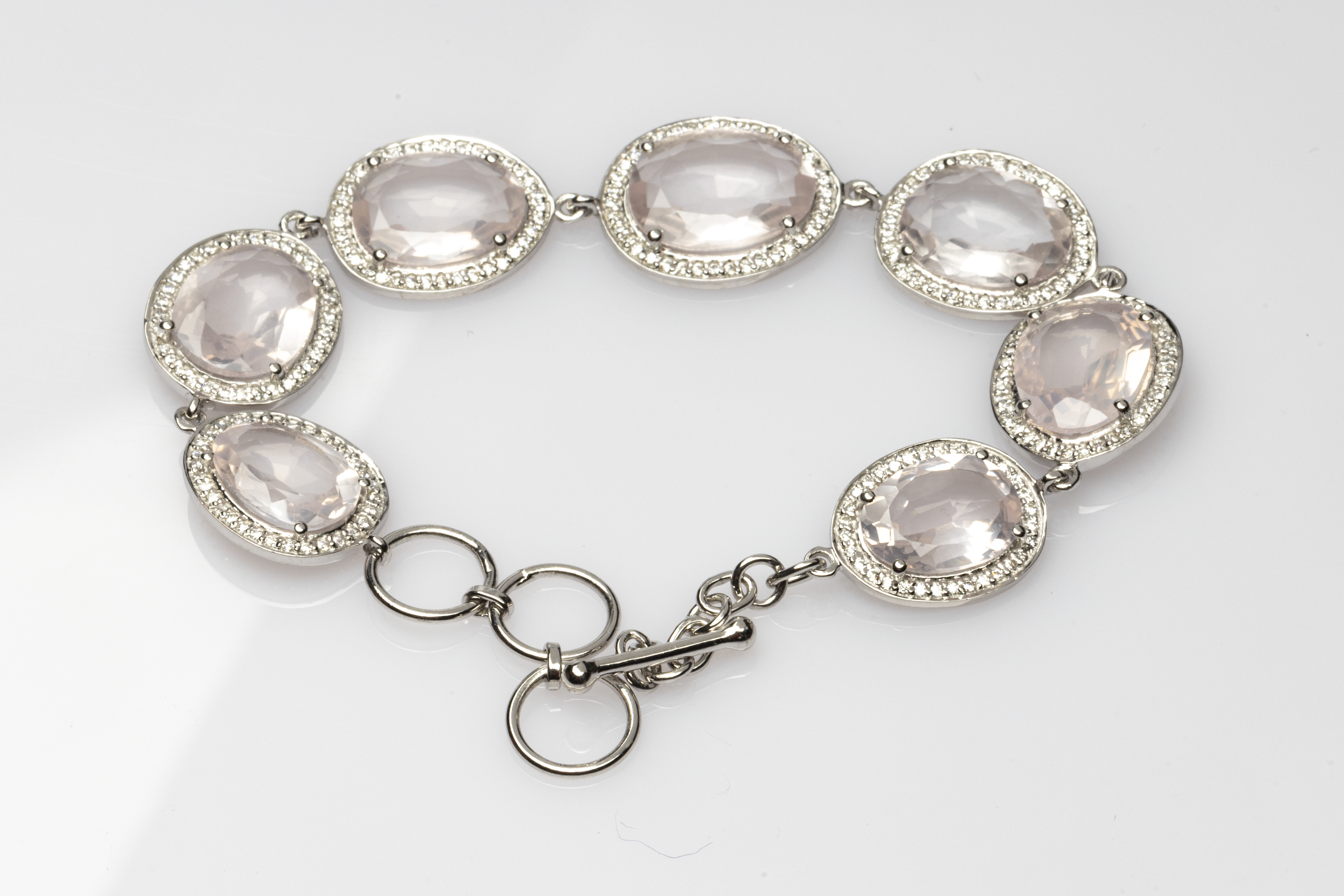 Blisse Allure Sterling Silver Rose Quartz with cubic zirconia Bracelet