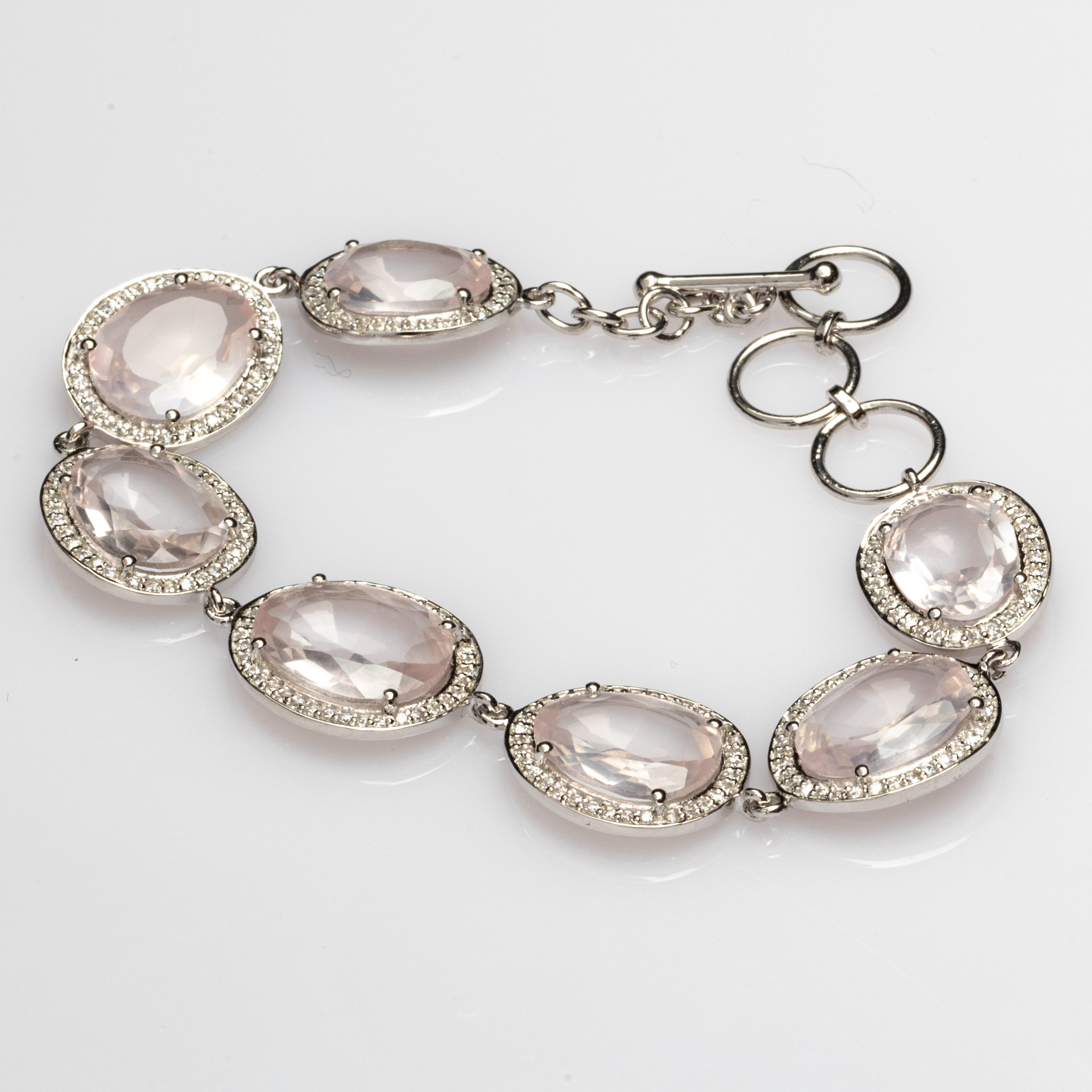 Blisse Allure Sterling Silver Rose Quartz with cubic zirconia Bracelet