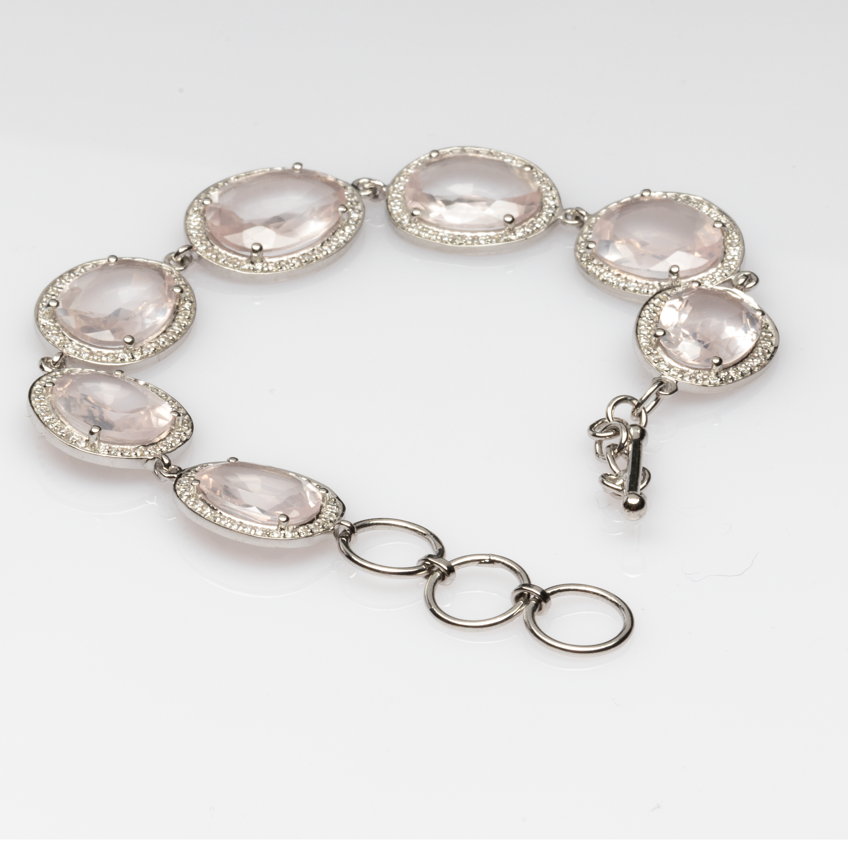 Blisse Allure Sterling Silver Rose Quartz with cubic zirconia Bracelet