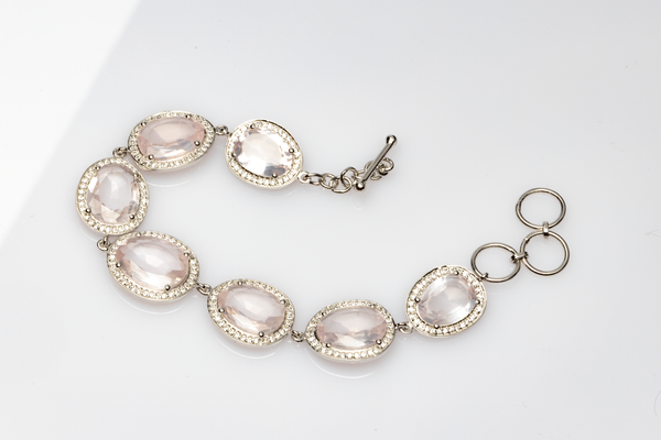 Blisse Allure Sterling Silver Rose Quartz with cubic zirconia Bracelet