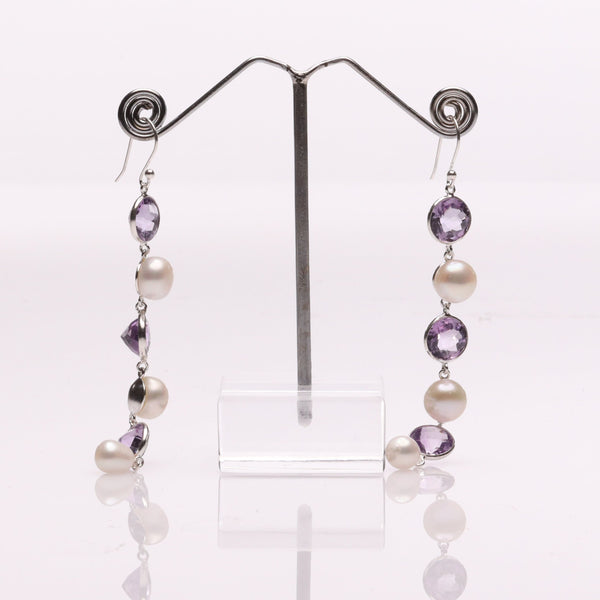 Blisse Allure 925 Sterling Silver Amethyst and Pearl Dangler Earrings For Women
