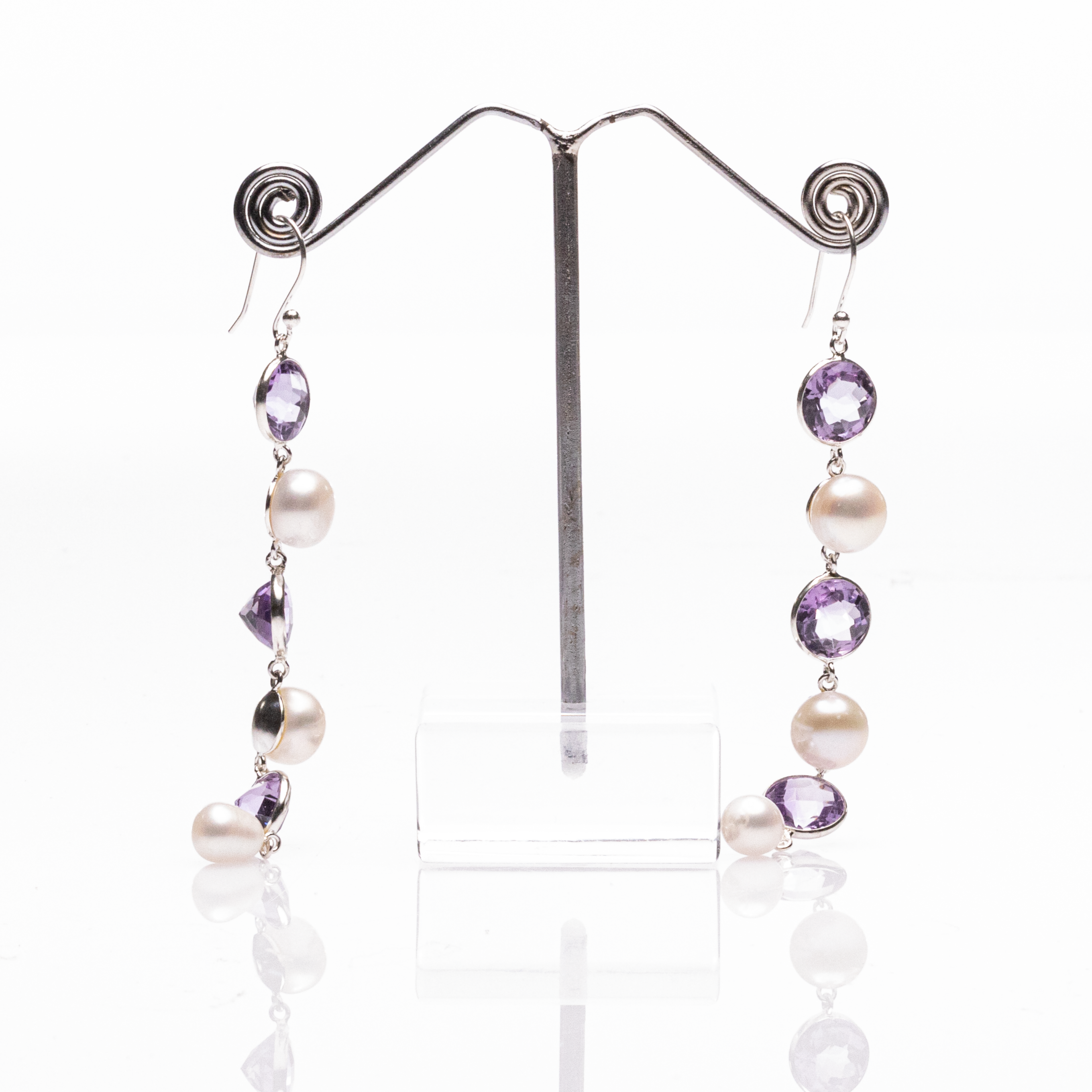Blisse Allure 925 Sterling Silver Amethyst and Pearl Dangler Earrings For Women