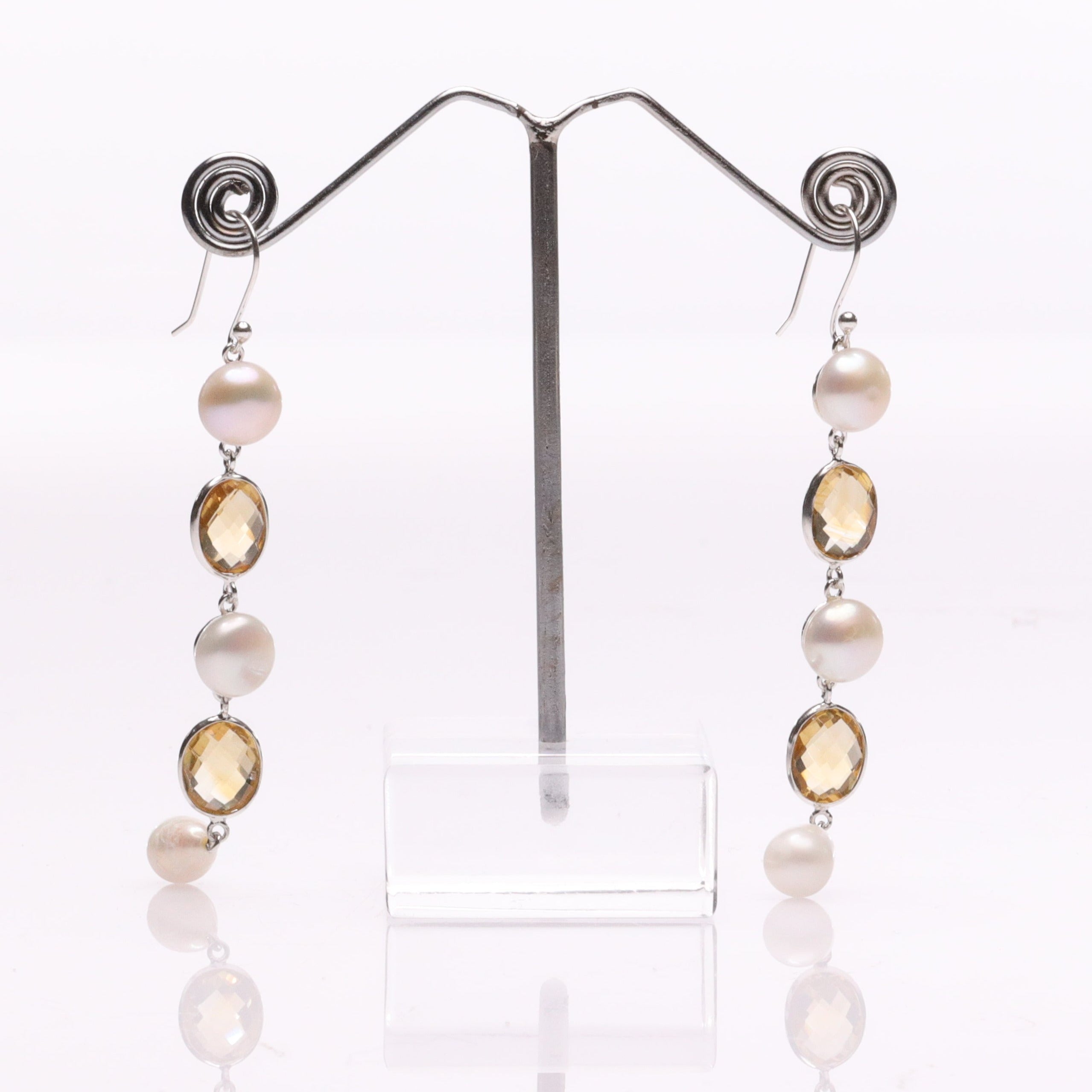 Blisse Allure 925 Sterling Silver Citrine and Pearl Dangler Earrings