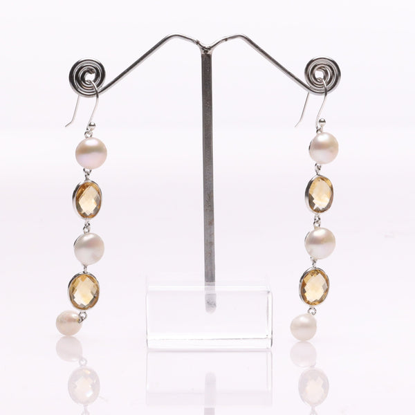 Blisse Allure 925 Sterling Silver Citrine and Pearl Dangler Earrings