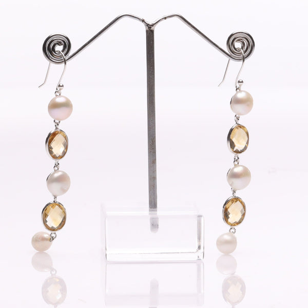 Blisse Allure 925 Sterling Silver Citrine and Pearl Dangler Earrings