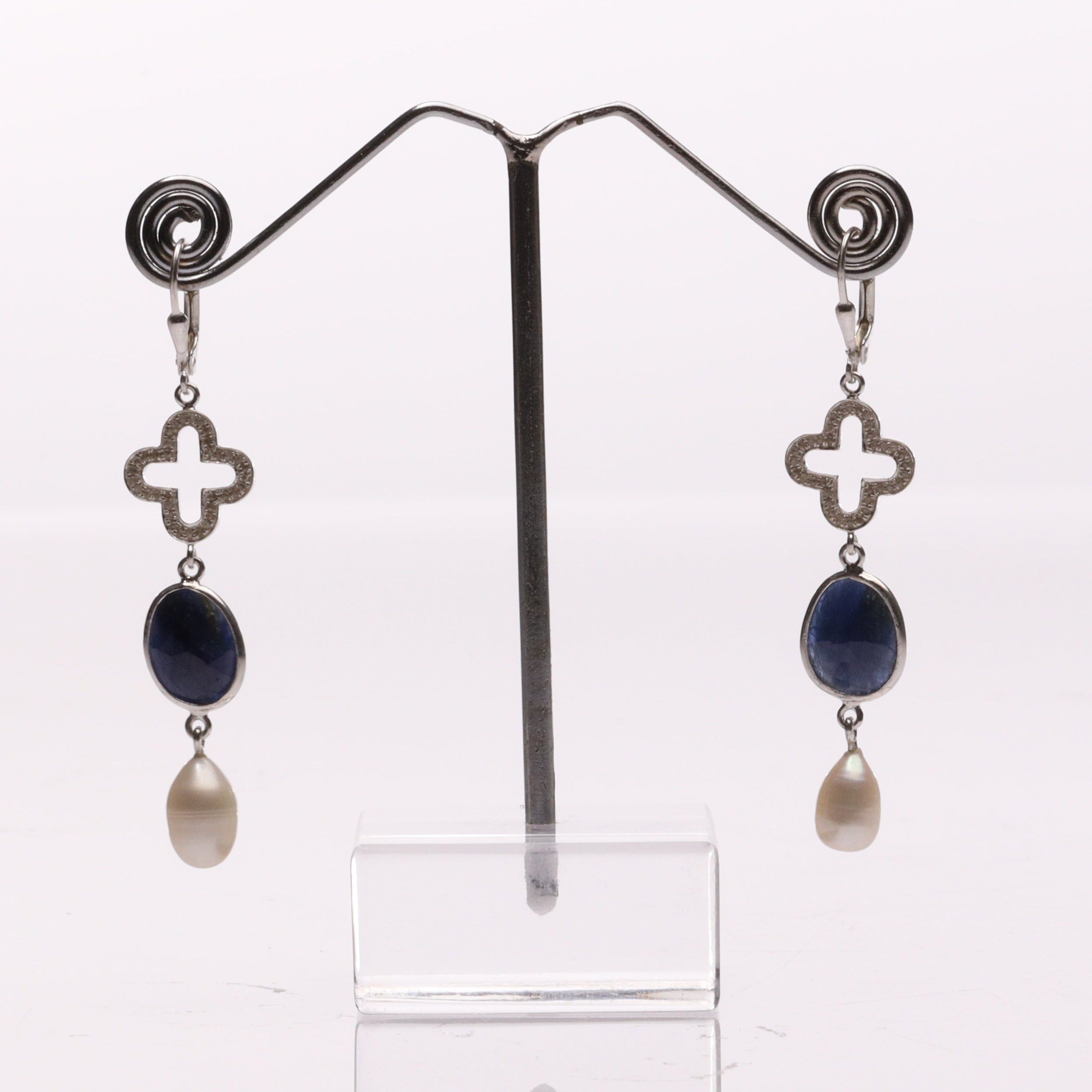 Blisse Allure Blue Sapphire and Pearl Dangler Earrings