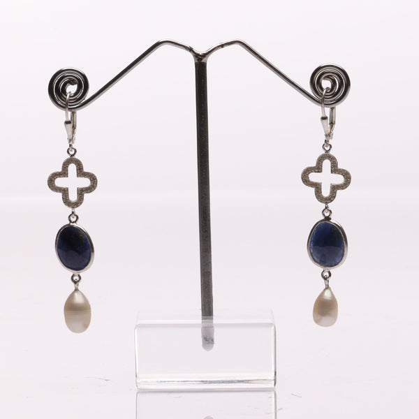 Blisse Allure Blue Sapphire and Pearl Dangler Earrings