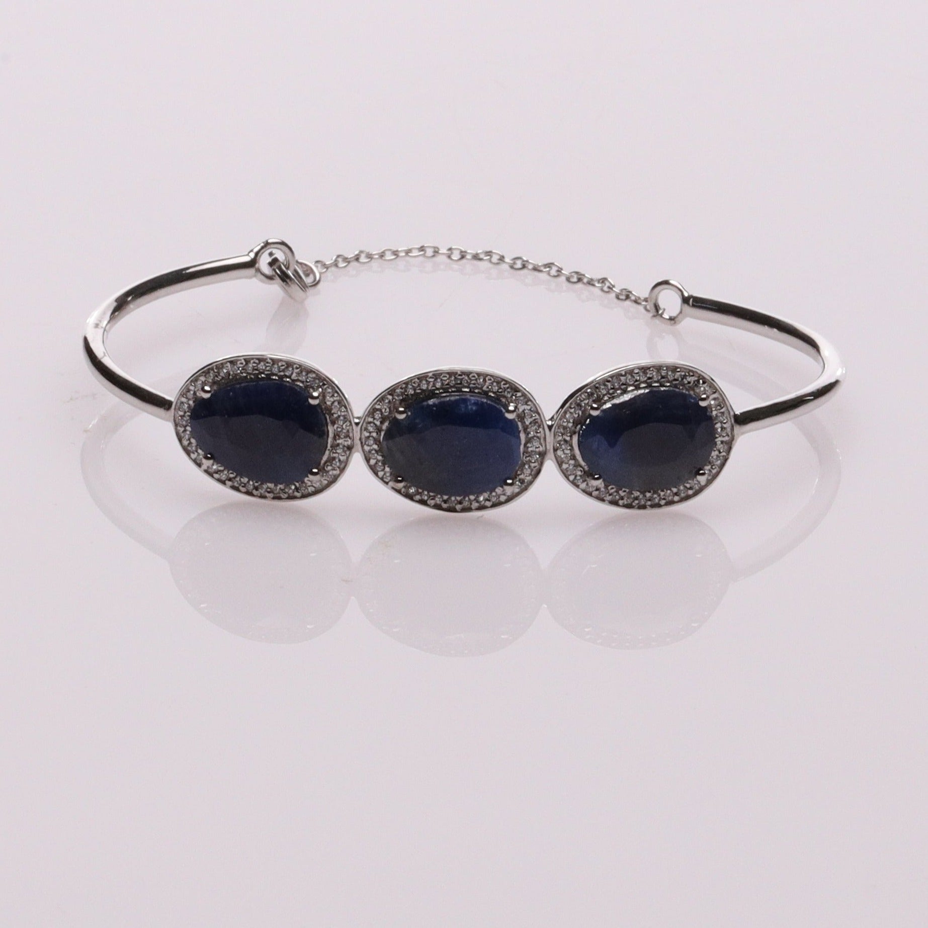 Blisse Allure Blue Sapphire Bangle Bracelet with white cubic zirconia