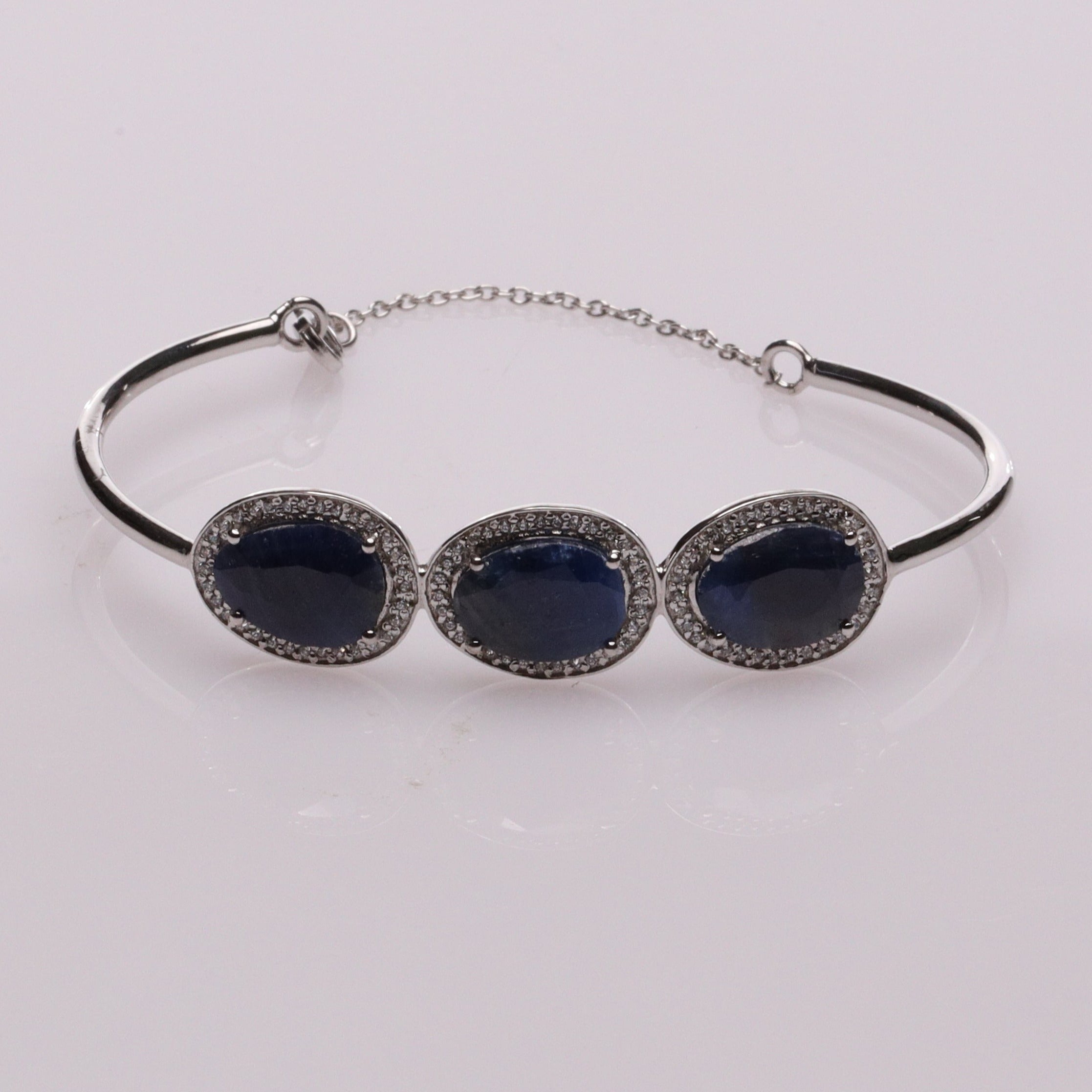 Alternating Size Sapphire and Diamond Bracelet in 14k White Gold (3mm)