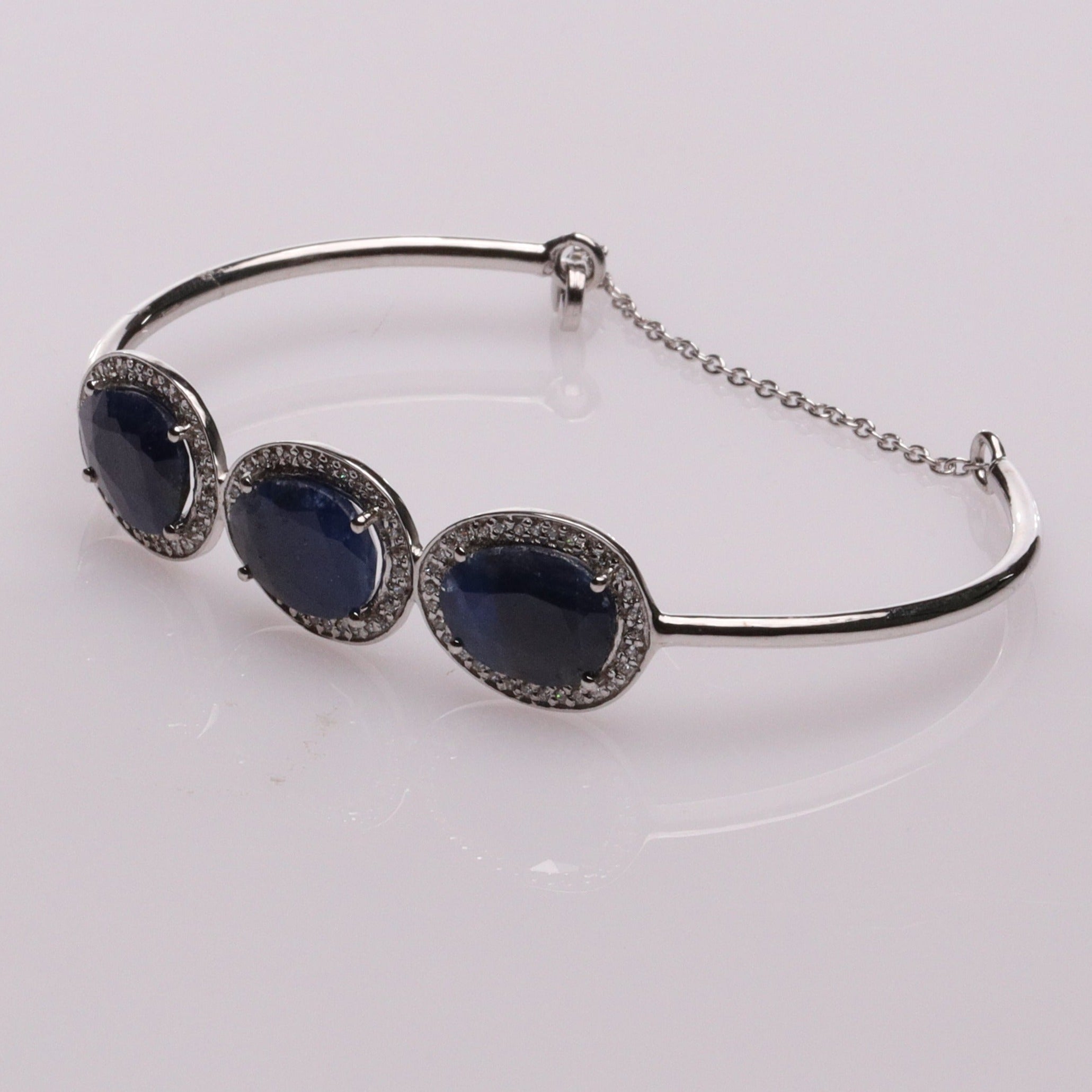 Blisse Allure Blue Sapphire Bangle Bracelet with white cubic zirconia