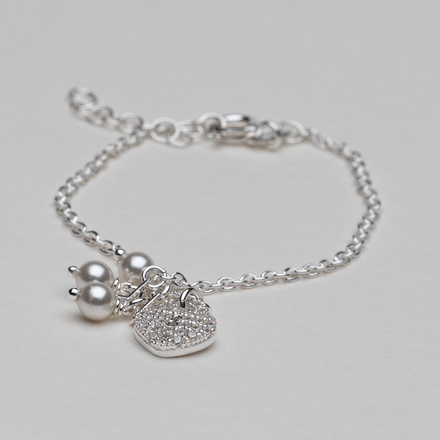 Blisse Allure 925 Sterling Silver Bracelet with Heart Charm and Pearl Drops
