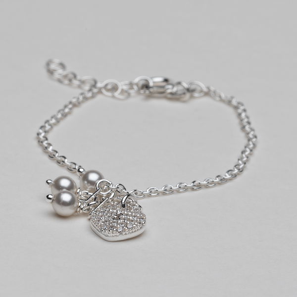 Blisse Allure 925 Sterling Silver Bracelet with Heart Charm and Pearl Drops