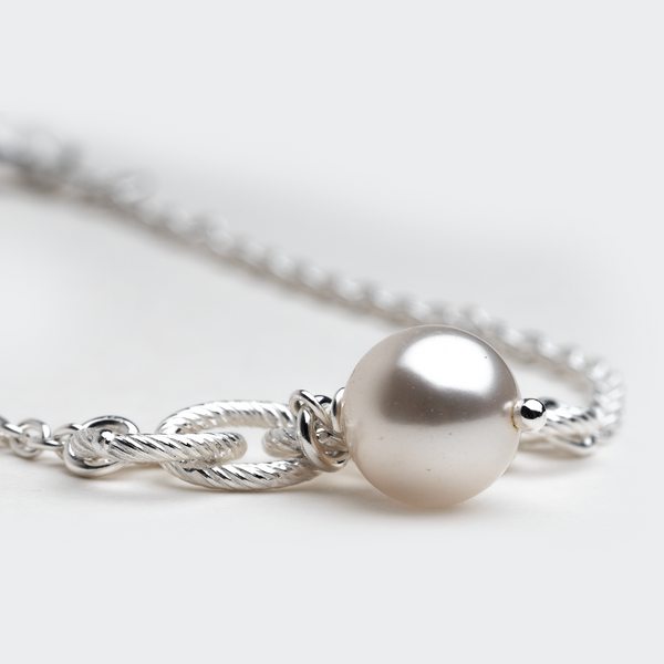 Blisse Allure 925 Sterling Silver Link Bracelet with Pearl Drop