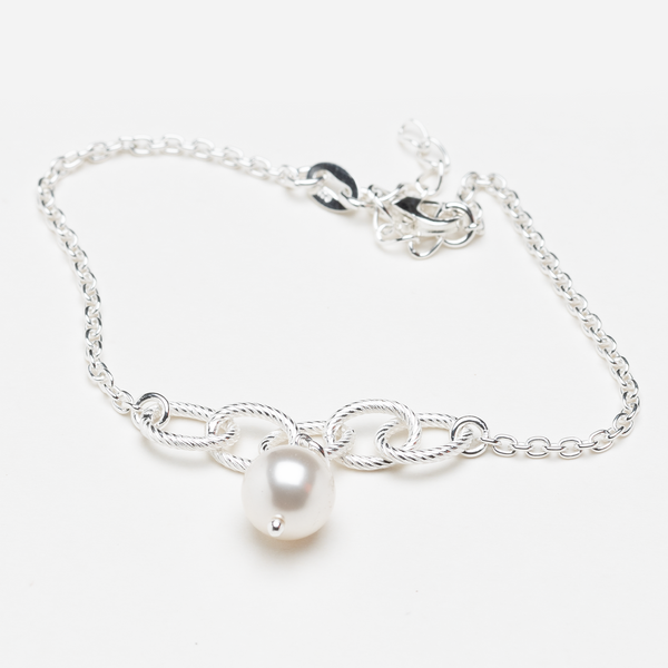 Blisse Allure 925 Sterling Silver Link Bracelet with Pearl Drop