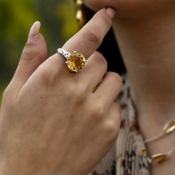 Blisse Allure 925 Sterling Citrine Semi Precious Silver Finger Ring