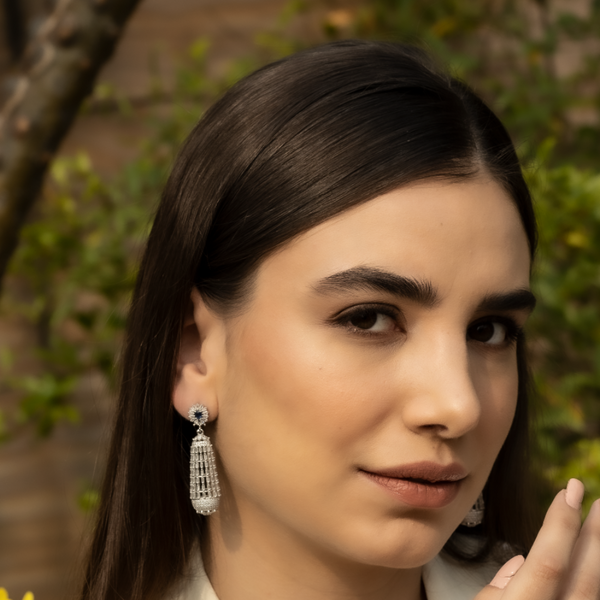 Blisse Allure 925 Sterling Silver White And Blue CZ Drop Earrings