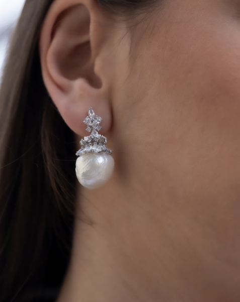 Blisse Allure 925 Sterling Silver White CZ With Pearl Drop Earrings And Pendant Set