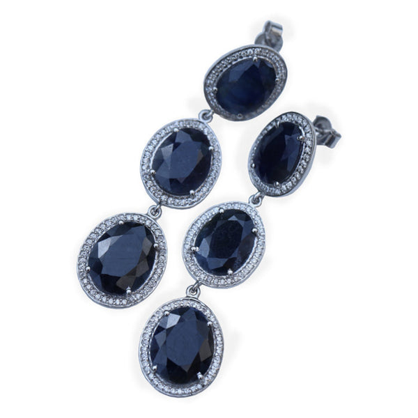 Blisse Allure 925 Sterling Silver Blue Sapphire Cz Dangler Earrings For Women