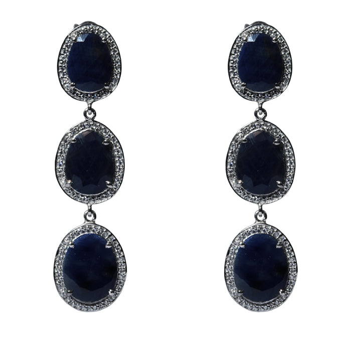 Blisse Allure 925 Sterling Silver Blue Sapphire Cz Dangler Earrings For Women