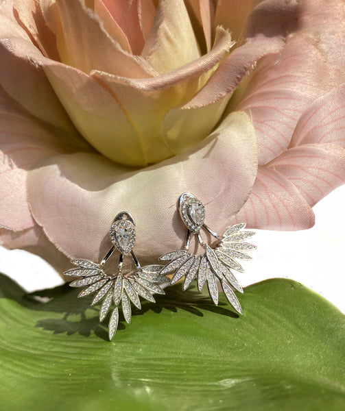 Blisse Allure 925 Sterling Silver Wing Shaped White CZ Earrings