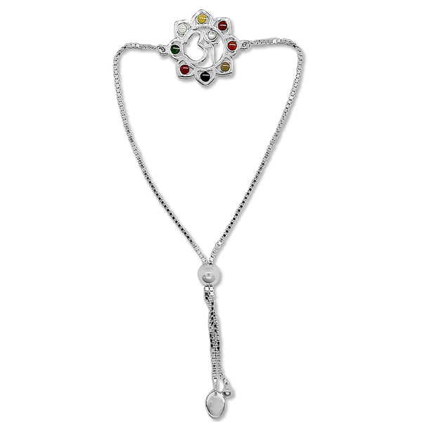 Blisse Allure 925 Silver Floral Design OM Rakhi Bracelet