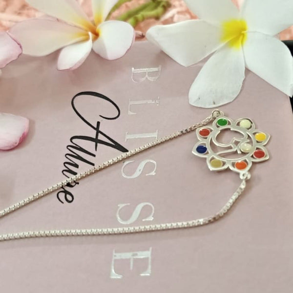 Blisse Allure 925 Silver Floral Design OM Rakhi Bracelet