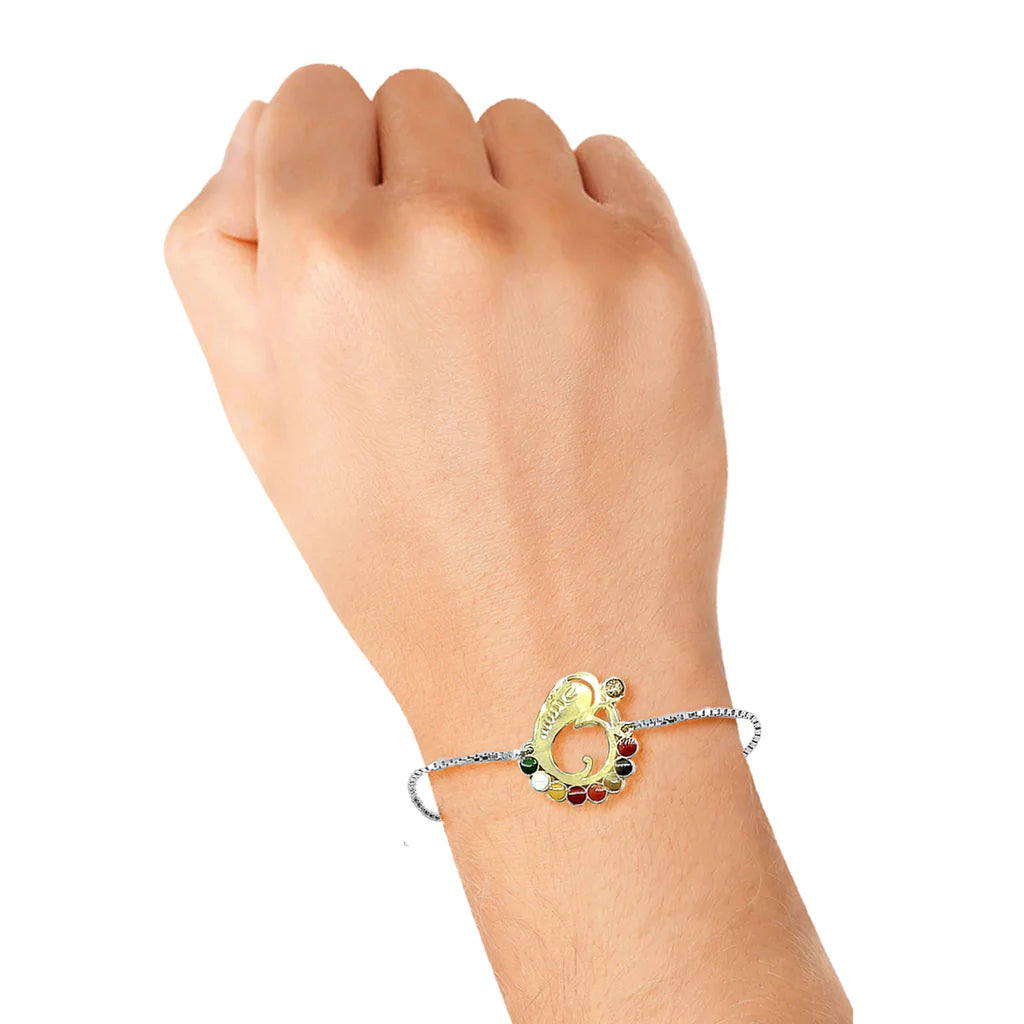 Blisse Allure 925 Silver Gold Plated Ganeshji Rakhi Bracelet