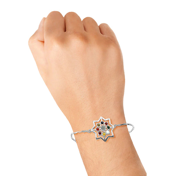 Blisse Allure 925 Silver Designer Enamel CZ Rakhi Bracelet