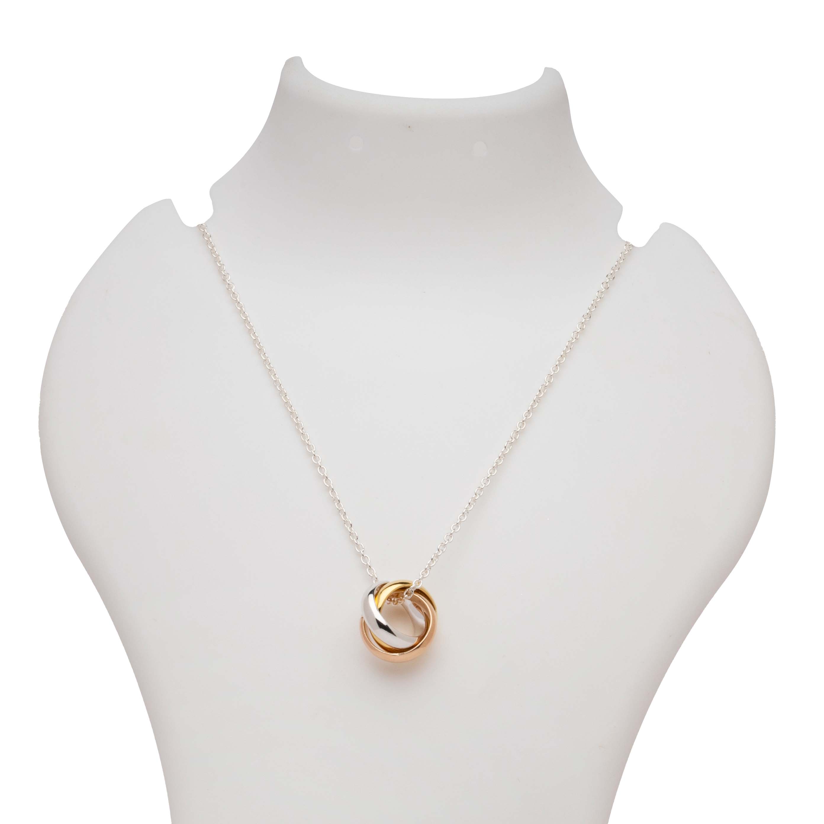 Blisse Allure 925 Sterling Silver Interwined 3 Tone Rings Necklace