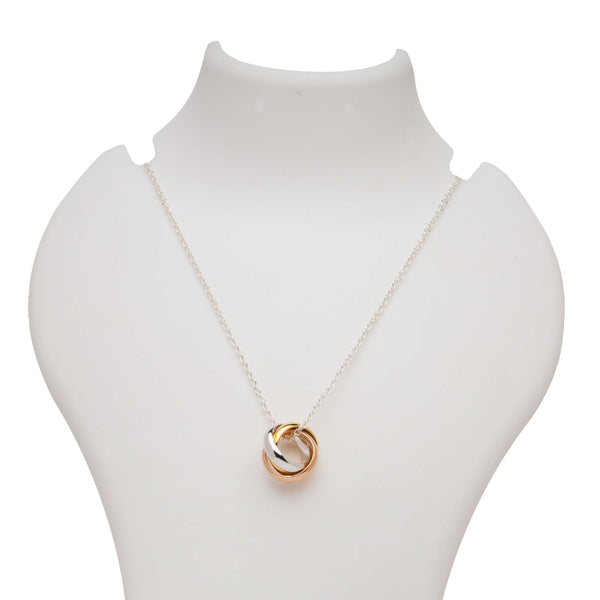 Blisse Allure 925 Sterling Silver Interwined 3 Tone Rings Necklace