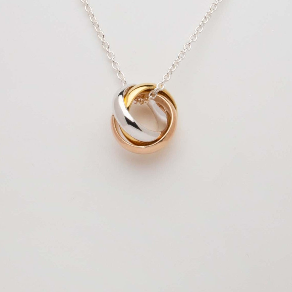 Blisse Allure 925 Sterling Silver Interwined 3 Tone Rings Necklace