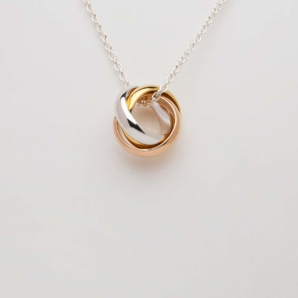 Blisse Allure 925 Sterling Silver Interwined 3 Tone Rings Necklace
