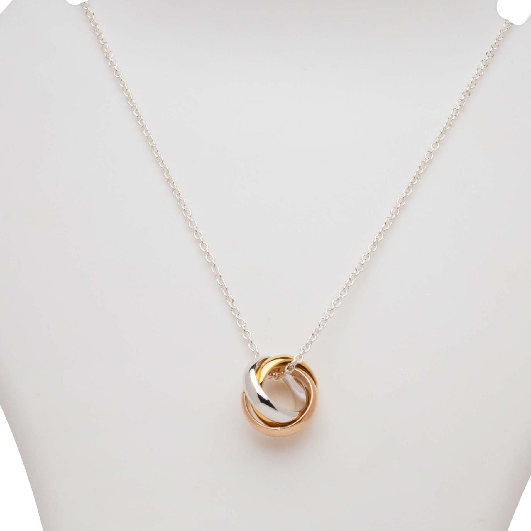 Blisse Allure 925 Sterling Silver Interwined 3 Tone Rings Necklace